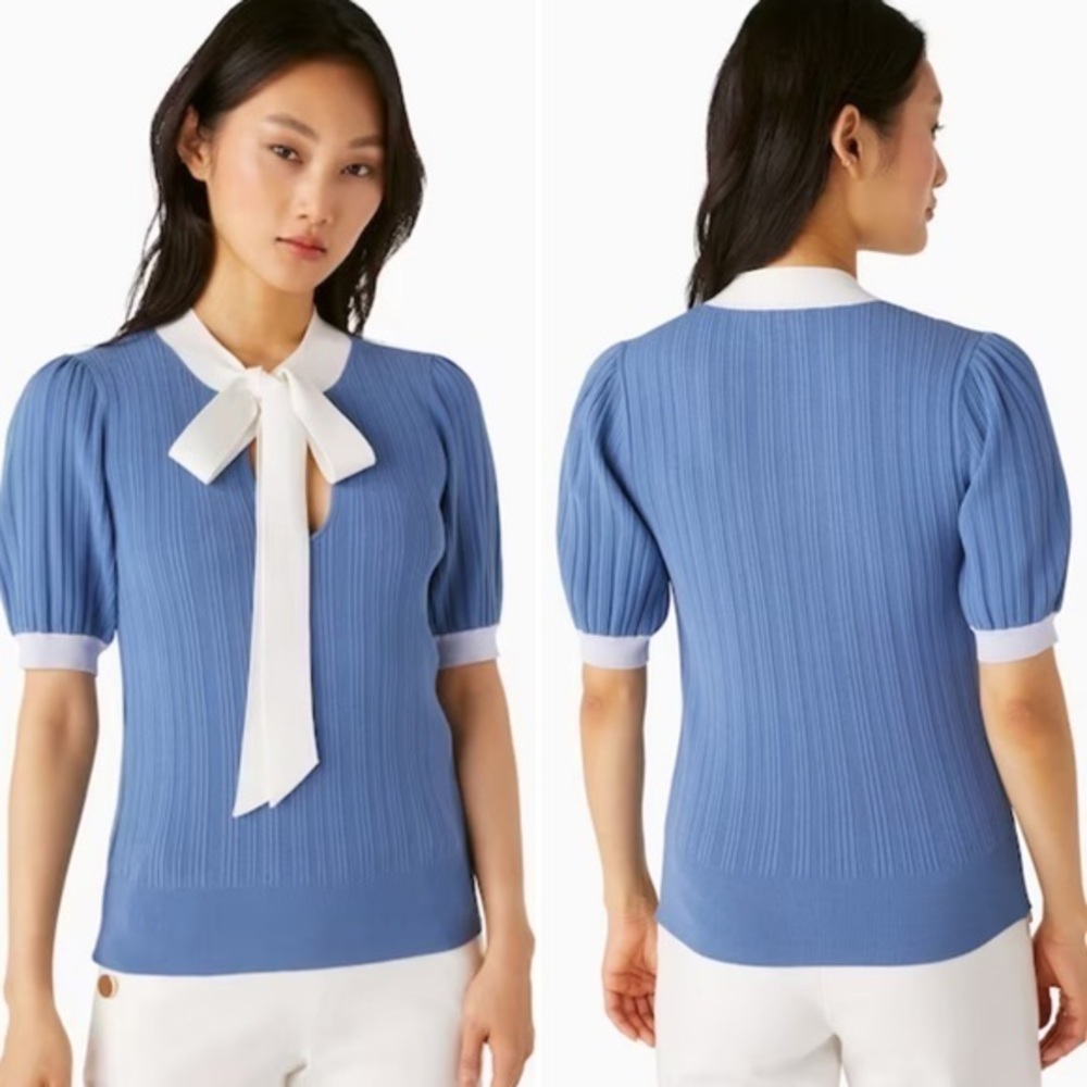 Kate Spade Colorblock Bow-neck Sweater, Deep Cornflower, size S, NWT - Picture 1 of 7